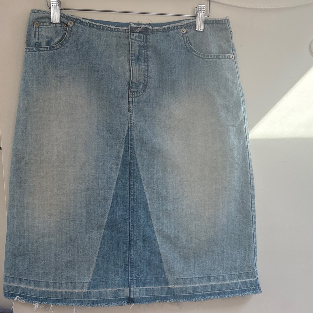 DKNY Light Wash Denim Midi Skirt with Front Panel Detail Rare Vintage